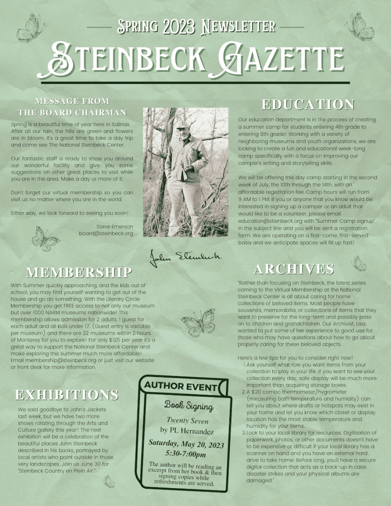 National Steinbeck Center Steinbeck Gazette Newsletter
